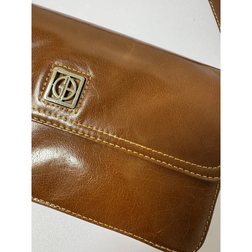90's GIANI BERNINI‎ Genuine Leather Brown Shoulder Purse/Organizer